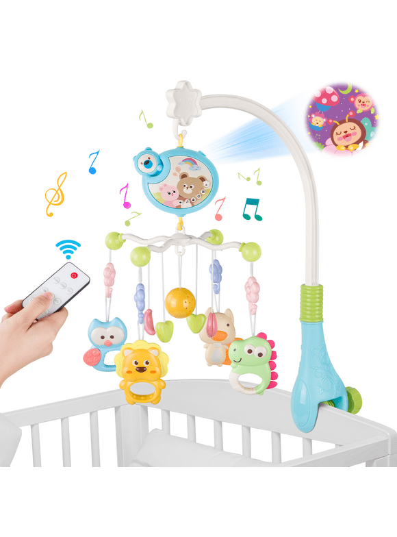Baby Crib Mobile with Relaxing Music. Includes Ceiling Light Projector with Stars, Animals. Musical Crib Mobile with Timer. Nursery Toys for Babies Ages 0 and Older