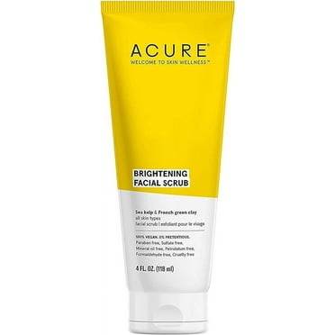 Acur Brightening Facial Scrub - 4 Fl Oz - All Skin Types, Sea Kelp & French Green Clay - Softens, Detoxifies and Cleanses