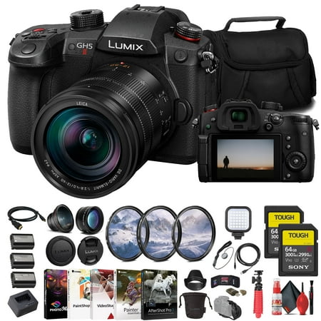 Panasonic Lumix GH5 II Mirrorless Camera with 12-60mm Lens 4K Video + Dual 64GB SD Cards & Bundle