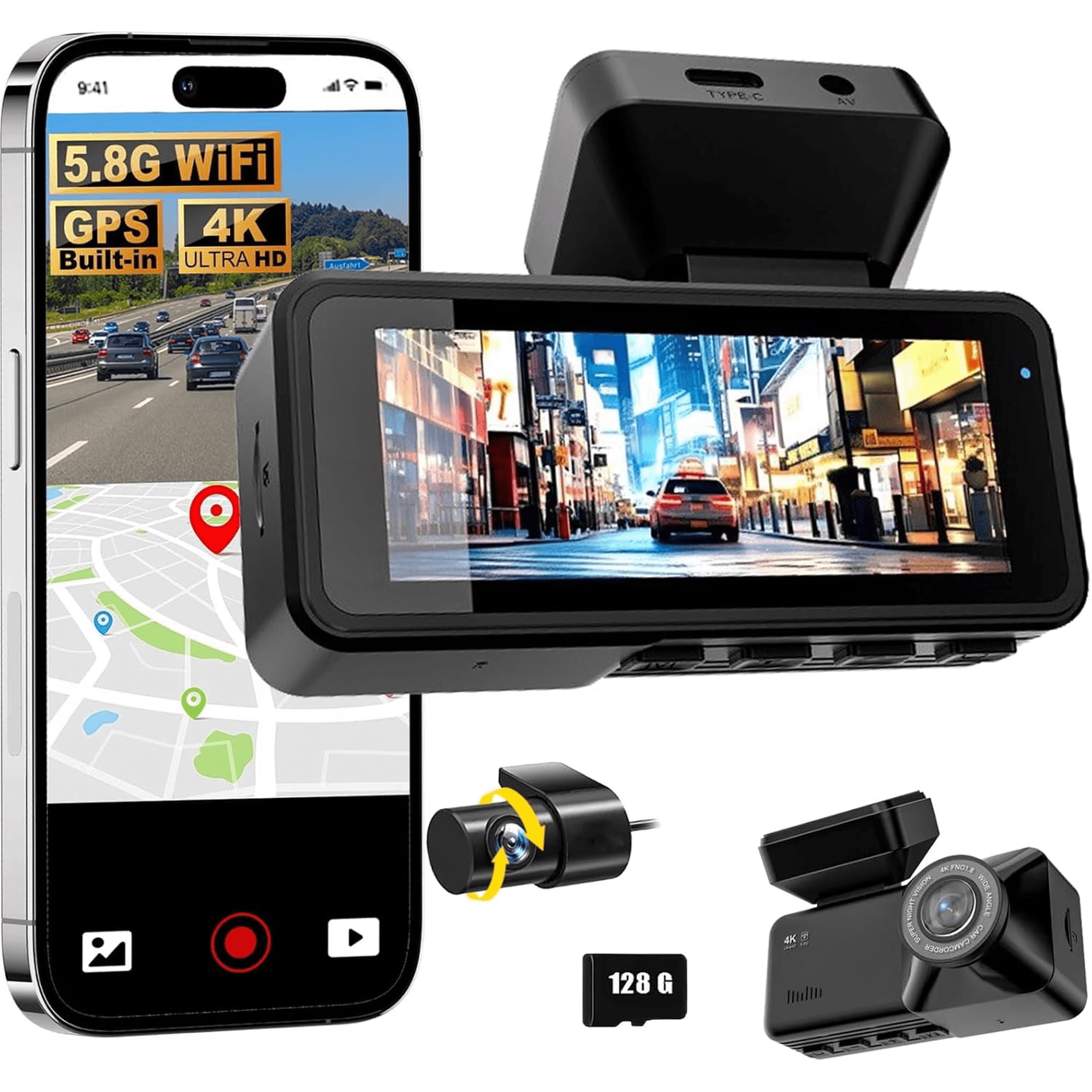 2026 New Osmo Dashcam Pro 3.0 4K Front and Rear Dash Cam, 4K + 1080P Dash Camera for Car with Night Vision (WiFi+GPS+128GB)