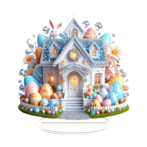 Decoración de huevo de conejo de Pascua 2D, adorno plano de escritorio, arte, artesanía, regalo de cumpleaños Estilo D