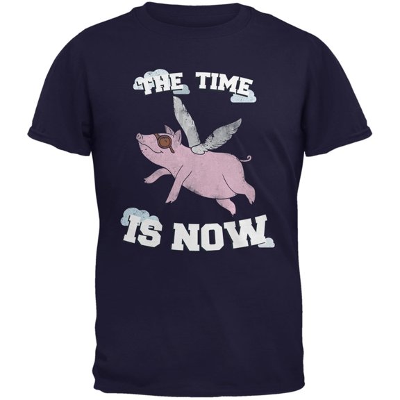 When Pigs Fly The Time Is Now Navy Youth T-Shirt - Small(6/8)
