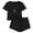 Black, variant on Women's Short Pajama Set Pure Color Crew Neck Top with Shorts Sleepwear