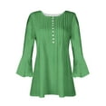 thumbnail image 4 of Scyoekwg Trendy Womens 3/4 Sleeve Tunic Tops Elegant V-Neck Button Three Quarter Sleeve Pleated T-shirt Classic Solid Color Comfy Shirts Blouses (#C=Green,XXL), 4 of 5
