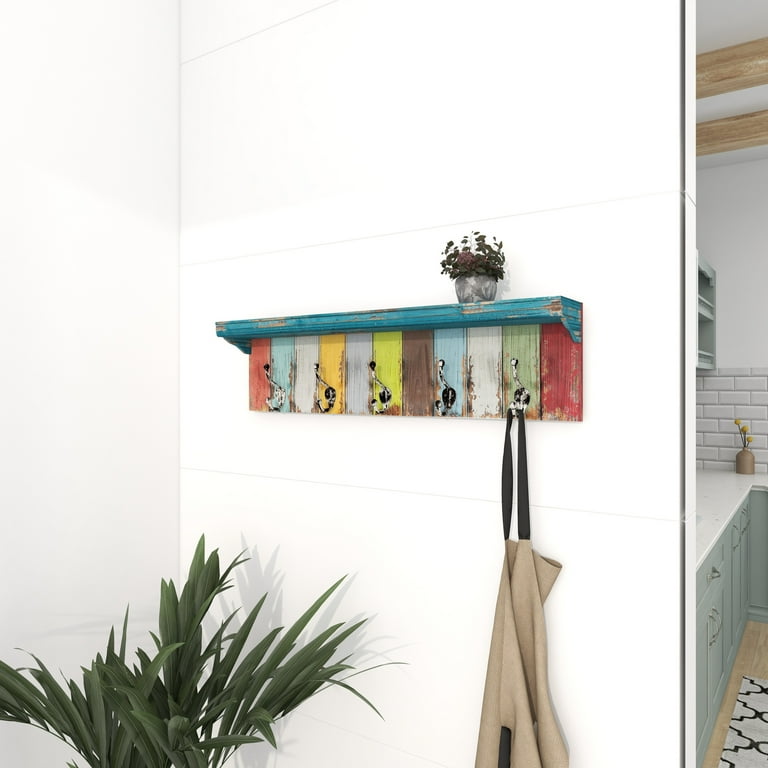 DecMode 35 x 9 Multi Colored Wood 10 Hangers Wall Hook 1 Piece Walmart