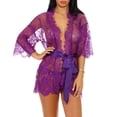 thumbnail image 2 of Mujeres Kimono Camisón Lencería de encaje Bata Sexy Malla de dormir, XXL, Morado Yuarrent XX000064-27, 2 of 7