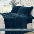 thumbnail image 3 of Elegant Comfort Soft 4-Piece Velvet Plush Flannel Sheet Set - Quality - Cozy Warm, Anti-Static, Non Pilling Fuzzy Velvet Flannel Fleece Deep Pocket Sheet Set - King, Navy, 3 of 5