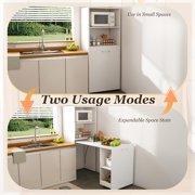 Montary Mobile L-Shaped Desk with Shelves & Wheels, Foldable & Expandable Office Desk for Small Spaces (White)