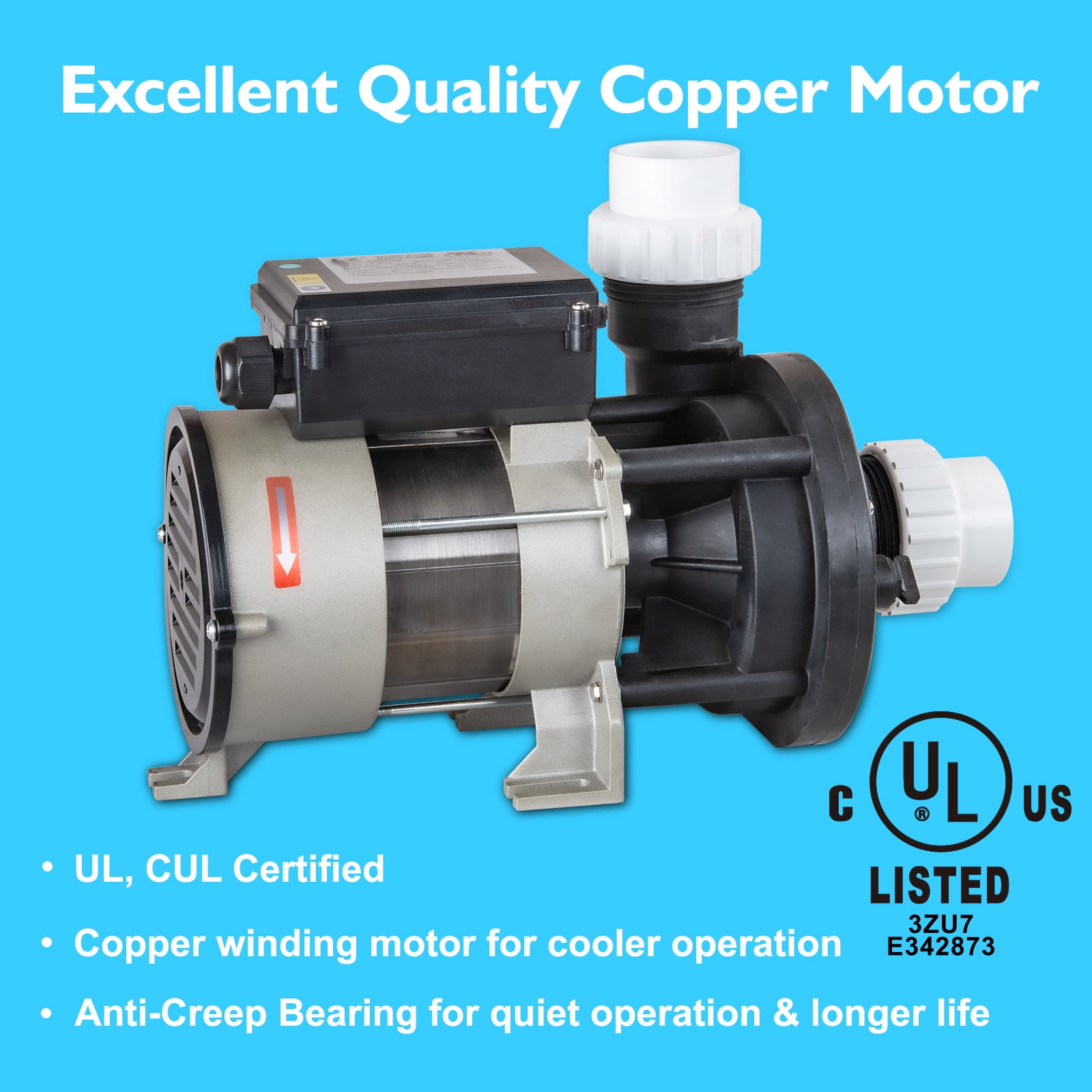LINGXIAO Hot Tub Bath Pump; 1.5HP LX Pump Motor, 110V/60HZ, 9Amps, 1.5" Port, 116GPM Flow Rate - Model: WBC150