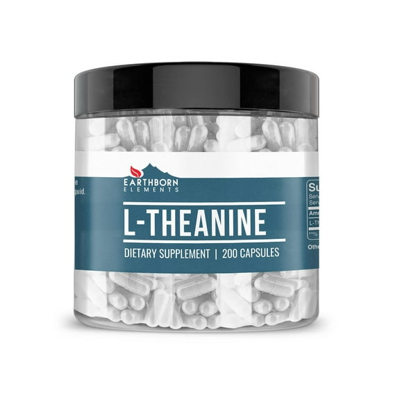 Earthborn Elements L-Theanine 200 Capsules, Pure & Undiluted, No Additives