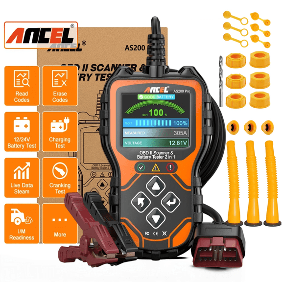 [Second Hand] ANCEL AS200 Pro Full OBD2 Scanner Battery Tester   3-Pack G-a-s C-a-n Sp-out Replacement Kits