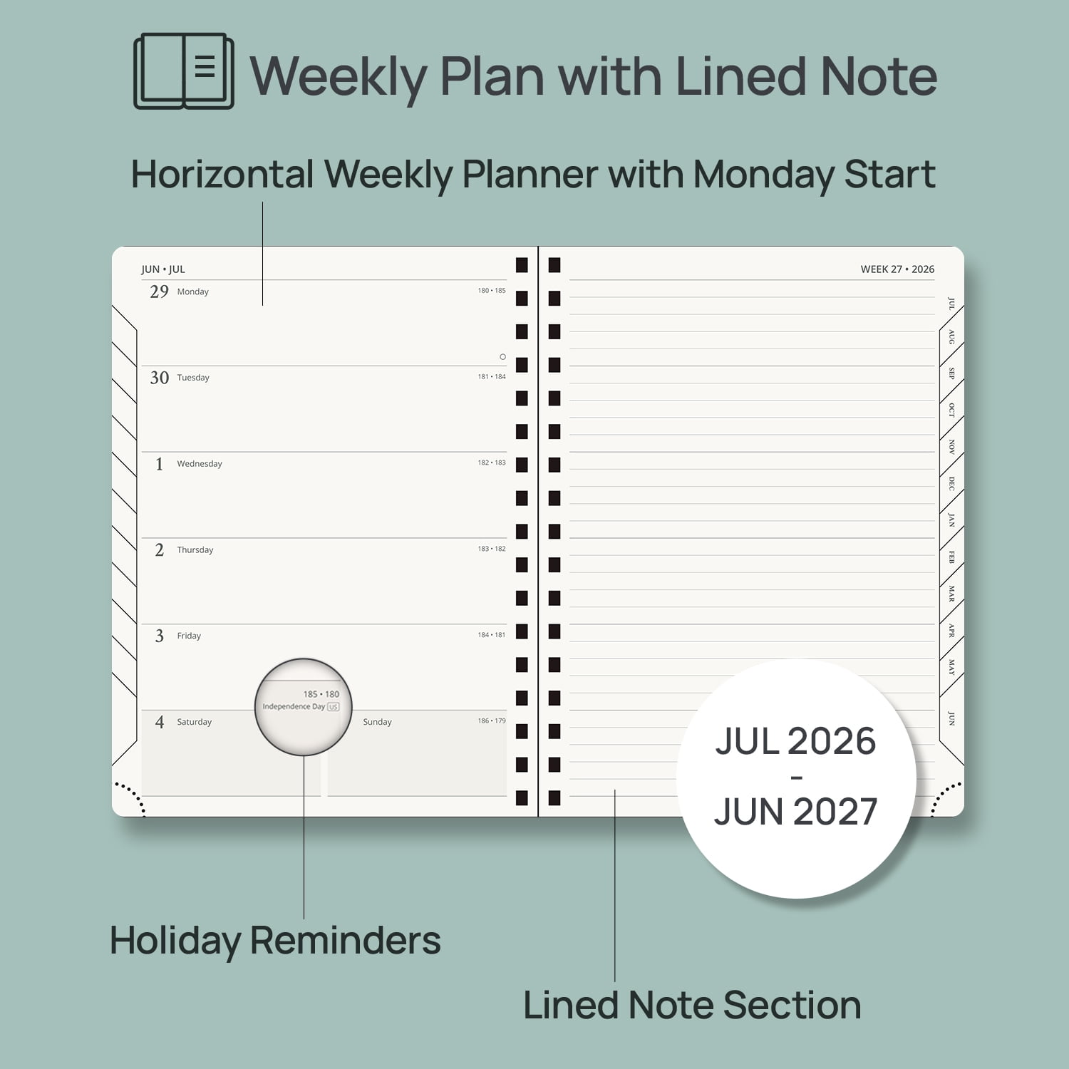 POPRUN Planner 2026-2027, Weekly and Monthly Academic Planner Calendar Notebook, Jul.26-Jun.27, 6.5" x 8.5", Inner Pocket, Monthly Tabs, Spiral Leather Cover - Brown