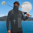 thumbnail image 3 of SEANATIVE Men's Long Sleeve Sun Protection Fishing Hoodie with Face Mask Breathable Lightweight Hooded Fishing Athletic Workout Shirt for 4th of July, S, American Flag Cross Gray, 3 of 7