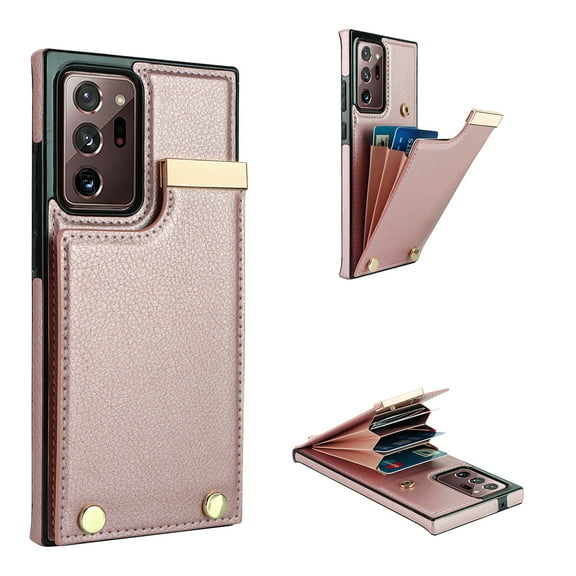 Mantto for Samsung Galaxy Note20 Ultra Back Wallet Case with Card Holder, Magnetic Clasp 3 Card Slots RFID Blocking Premium PU Leather Shockproof Anti-Scratch Wallet Phone Case, Rosegold