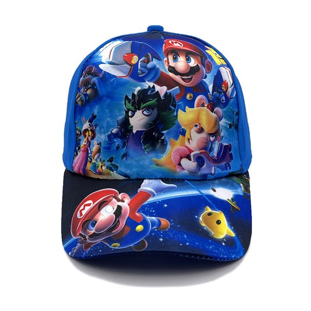 Gorra de béisbol con visera para niños, protector solar, estampado rojo y azul, figura de Anime de Super Mario, Princesa Peach, Yoshi, regalos de cumpleaños Fivean unisex
