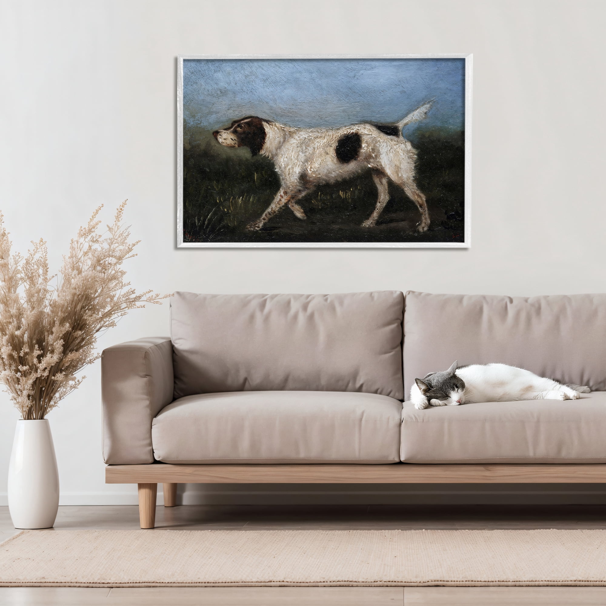 Stupell Industries Alert Hunting Dog in Field White Framed Giclee Art, design by Arlington Prints