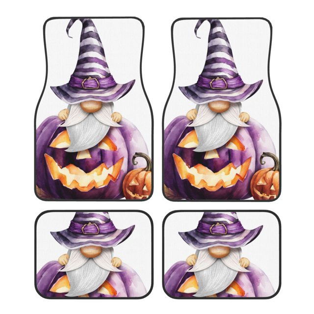 Balery Halloween Gnome With Pumpkins Juego de 4 Alfombrillas para Auto, Revestimientos de Caucho Resistente, Diseño Antideslizante