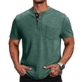 thumbnail image 2 of Men's Henley Shirts Casual Short Sleeve Button T-Shirt with Pocket, 3XL, 2 of 6
