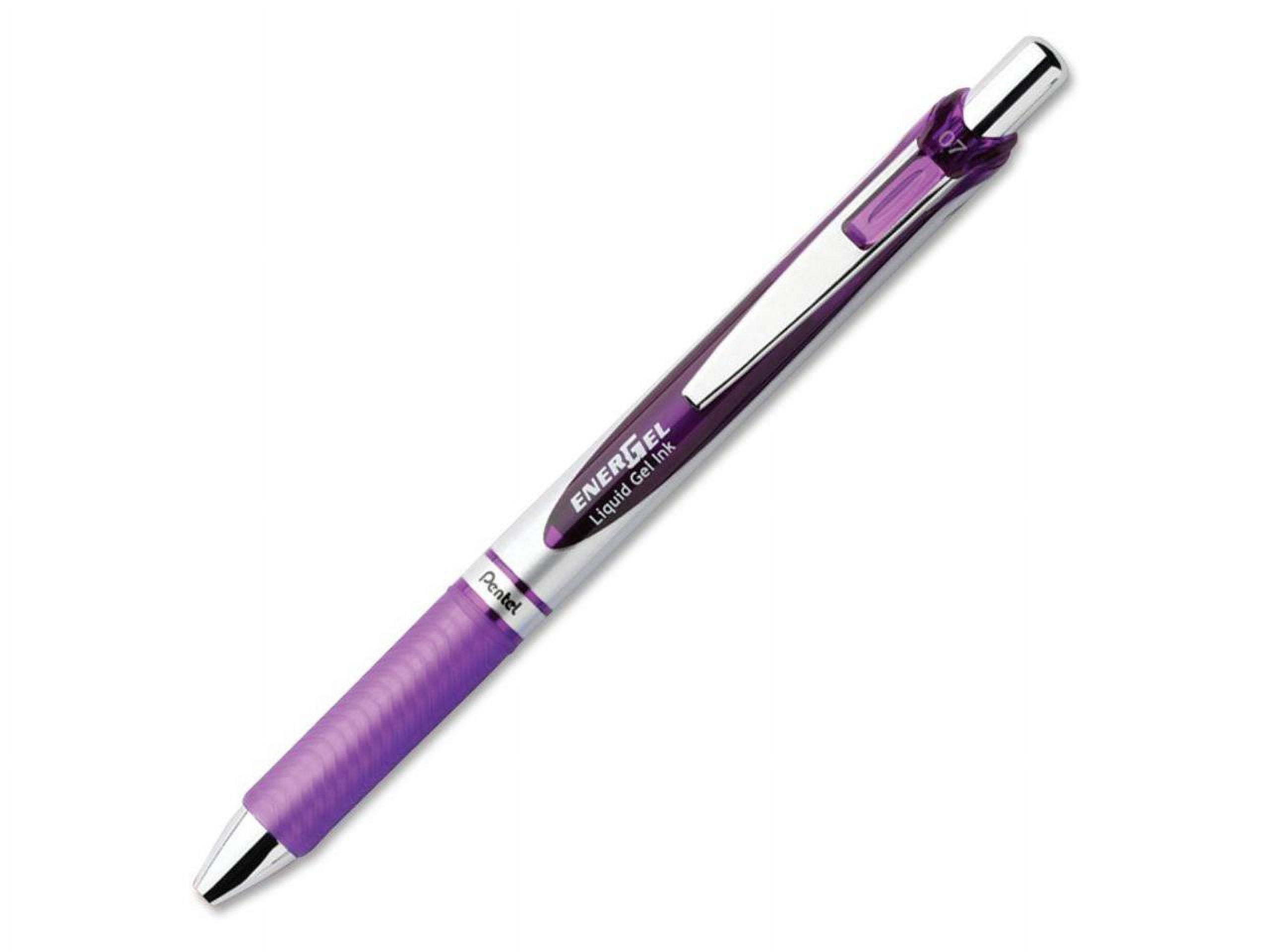 Pentel® EnerGel™ Retractable Liquid Gel Pens, Medium Point, 0.7 mm, Silver Barrel, Violet Ink, Pack Of 12