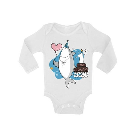 

Awkward Styles 1st Birthday Party I am One Romper Baby Bodysuit Long Sleeve Shark Romper Shark Themed B Day Party Gifts for One Year Old Kids Shark One Piece Top Shark Gifts for Babies Shark Top