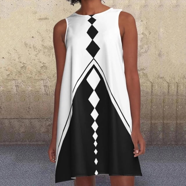FcBaudy Robe Sans Manches à Col Rond, Robes d'Été pour Femmes, Robes de Mode pour Femmes, Robe Ligne A à Motif Imprimé
