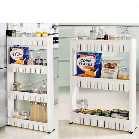 Qiilu Slim Storage Cart 3 Tier 4 Tier Mobile Shelving Unit