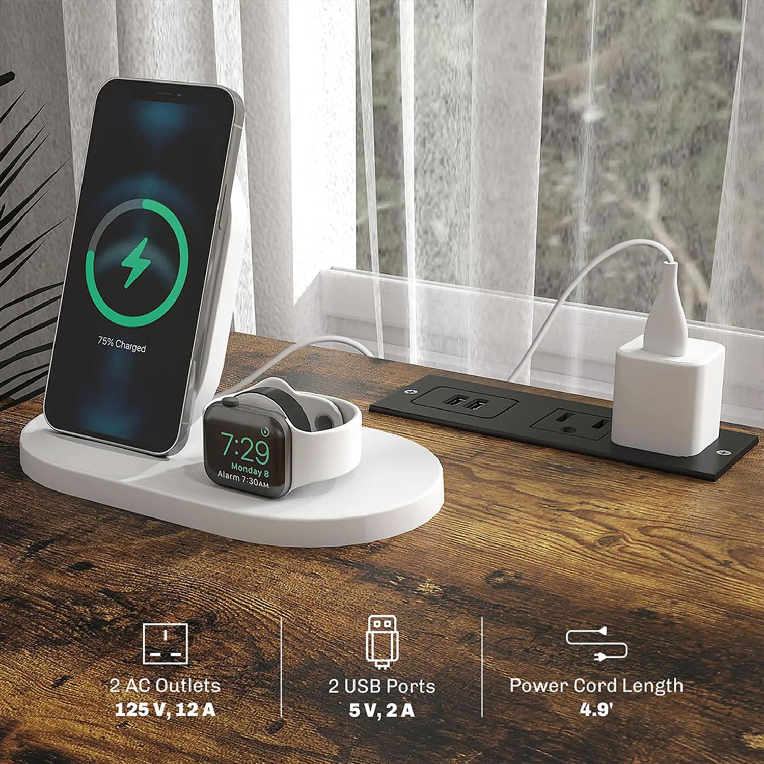 Demi Bonn Nightstand with Charging Station Set of 2, Side Table with Drawers and LED Lights, End Table with Open Shelf for Bedroom, Living Room, Brown