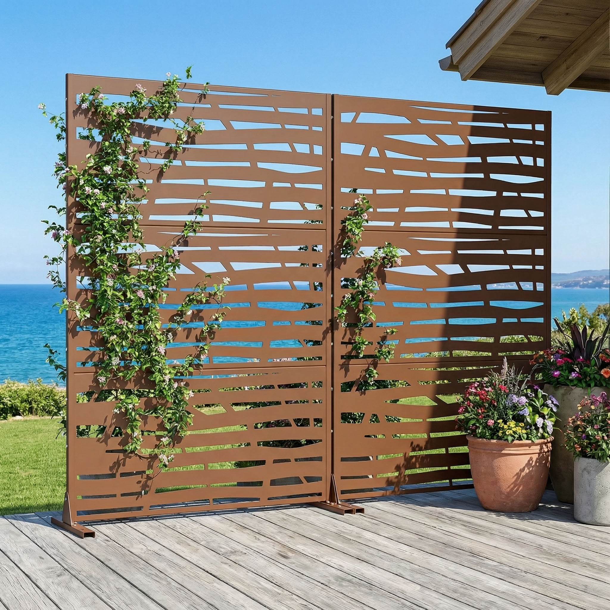 MAYEERTY 72*47in Outdoor Privacy Screen, Pool Metal Privacy Panel, Privacy Divider for Patio, Balcony, Backyard, Garden