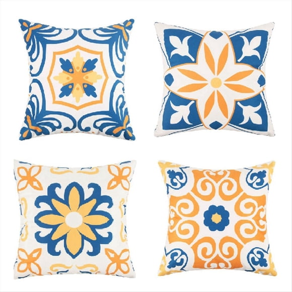 Juego de 4 Fundas de Almohada Impermeables para Exteriores,18.0x18.0 Pulgada,Fundas Almohada Decorativas con Flores Mandala,Fundas de Almohada con Geométrico Estilo Bohemio