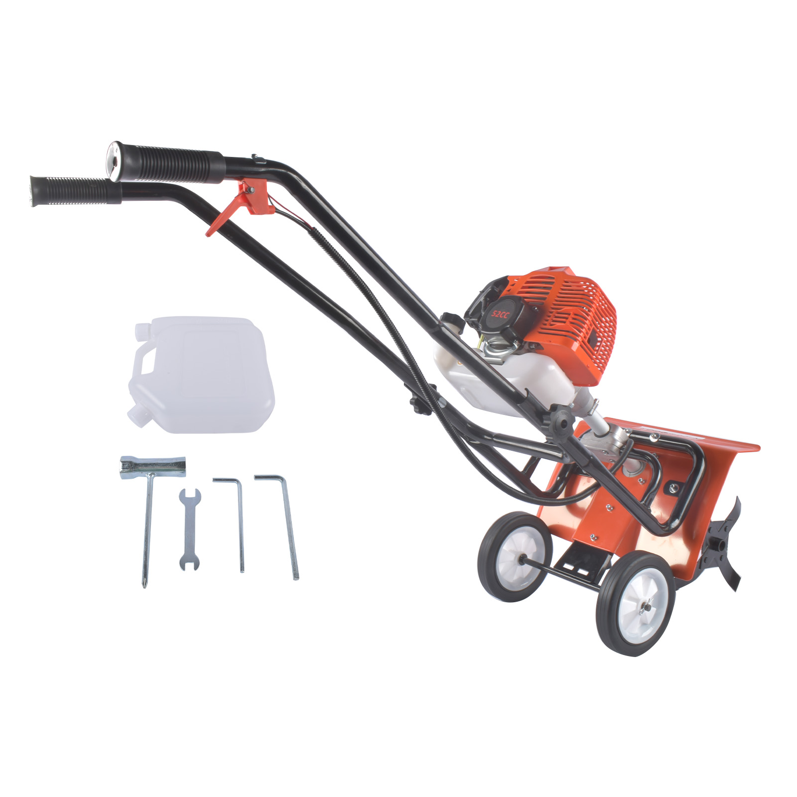 GELUOXI Tiller Cultivator Gas Powered, 52CC 2-Stroke Garden Cultivator, Tiller with 4 Steel Adjustable Front Tines for Lawn, Garden and Field Soil Cultivation