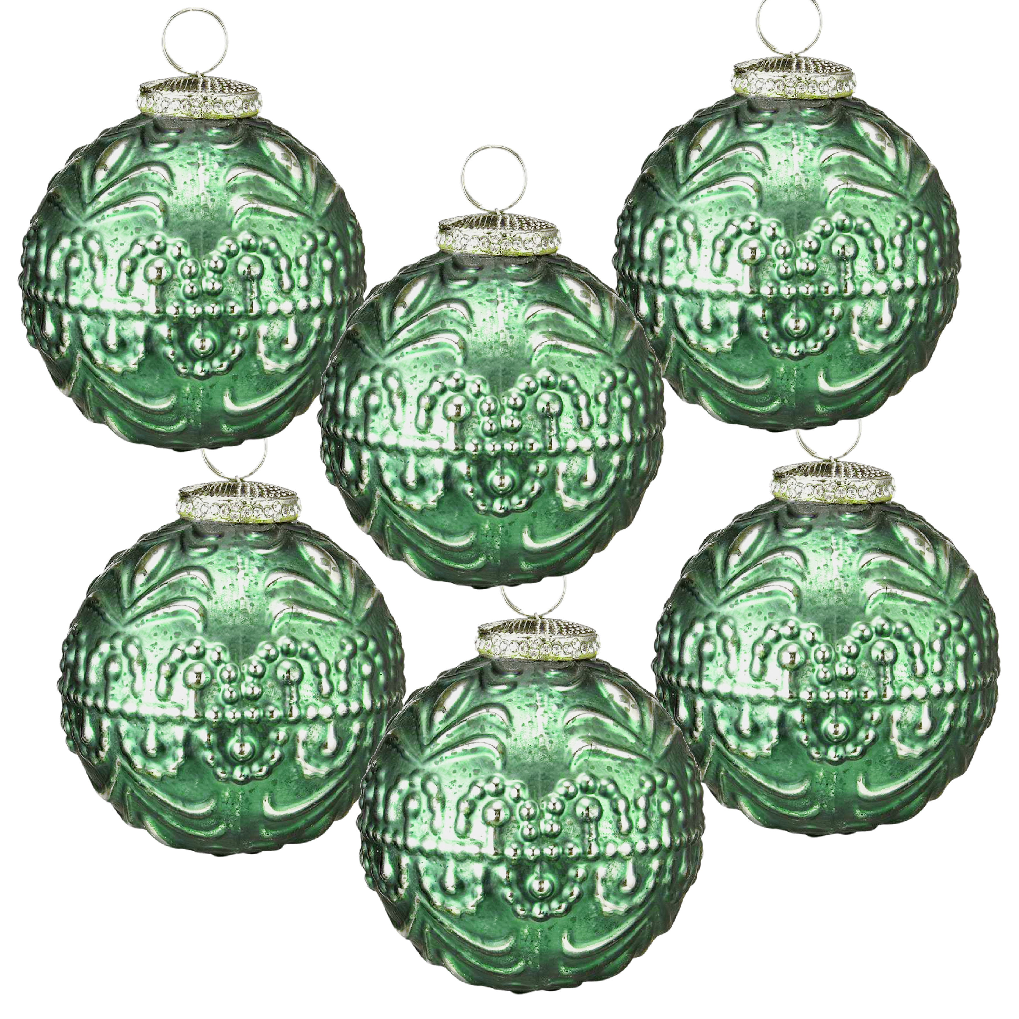 Set of 6 Glass Christmas Ball Ornaments with Aluminium Accent by Riccardo Tree Decor