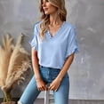 thumbnail image 4 of Camisa de Manga Corta con Cuello en V de las Señoras Casual, de Moda de Color Sólido para el Verano, 4 of 7