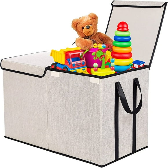 FREE delLarge Kids Toy Box Chest Storage Organizer with Double Flip-Top Lid - Collapsible Sturdy Toy Organizers and Storage Bins w