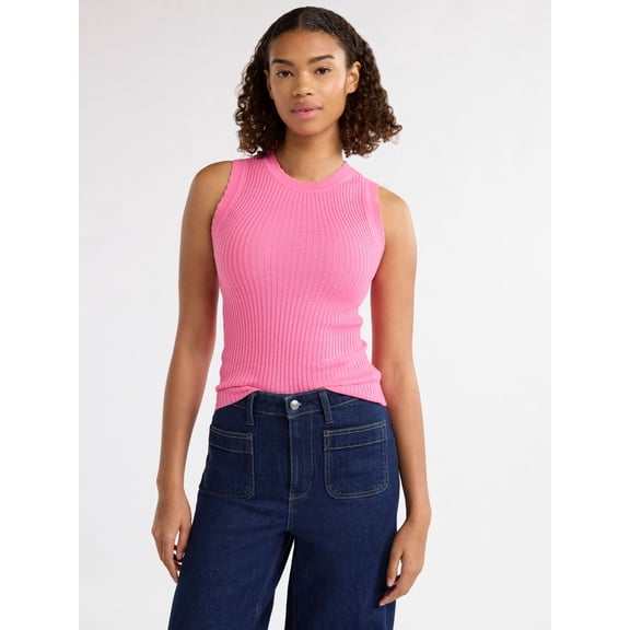 Free Assembly Women’s Scallop Trim Sleeveless Sweater, Lightweight, Sizes XS-XXXL