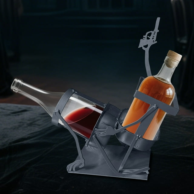 Stylish Metal Skeleton Drink Bottle Holder Stand For Whisky And Cola Home Bar Table