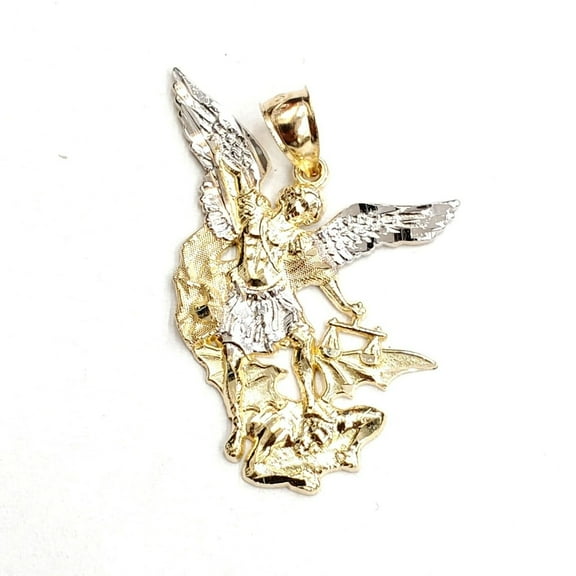 14k two tone gold saint Michael pendant charm fine religious gift jewelry 3g