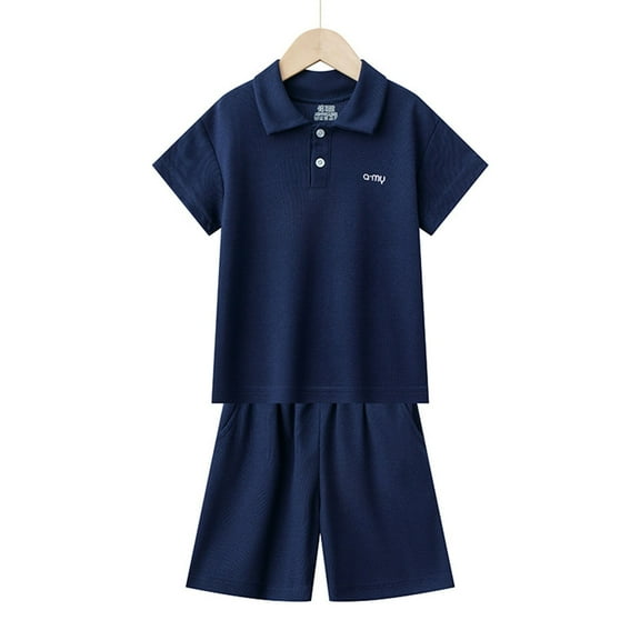 Cethrio Boys' Summer Short Sets, Athletic Short Sleeve Running Outfit Sets Navy Size 14-16 T