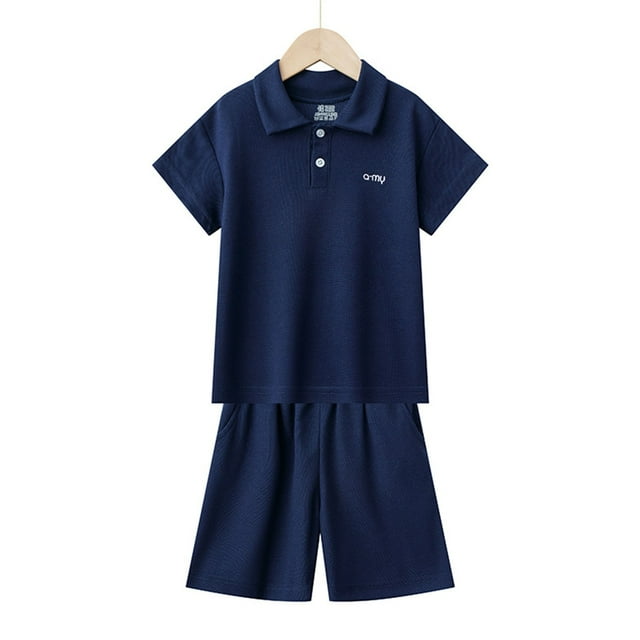 Cethrio Boys' Summer Short Sets, Short Sleeve Athletic Running Outfit Sets Navy Size 11-12 T