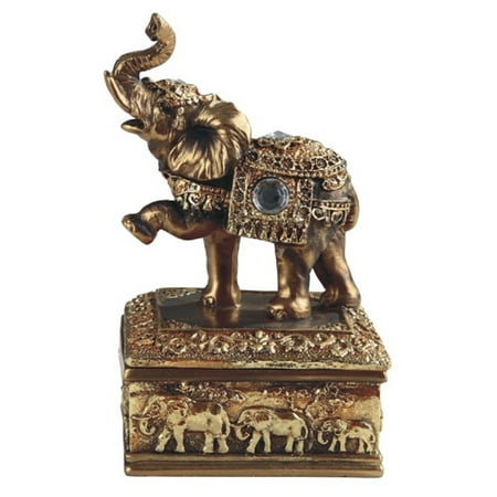 Crystal Elephant Trinket Box - Golden Thai Elephant Jewelry Trinket Box Animal Container Decoration New