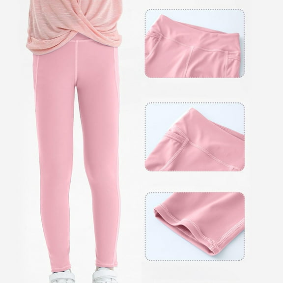 Eltusu Girls Leggings with pockets, Solid Color Casual Elastic Waist Stretch Girls Pants Pink Size 10-12 T