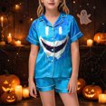 thumbnail image 2 of UAYOTSE Little Girls Satin Button‑Front Loungewear Set, Collared Short Sleeve Top and Shorts, Versatile Night Outfit for Indoor Activities Size 4-5 Years, 2 of 6