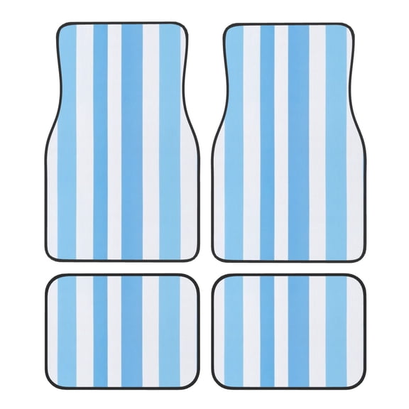 Crystal Fleece Car Floor Mats Set Of Four - Bottom Injection Molded For Easy Installation To Prevent Interior Contamination Suitable For Most Cars Skyblue Stripe_2