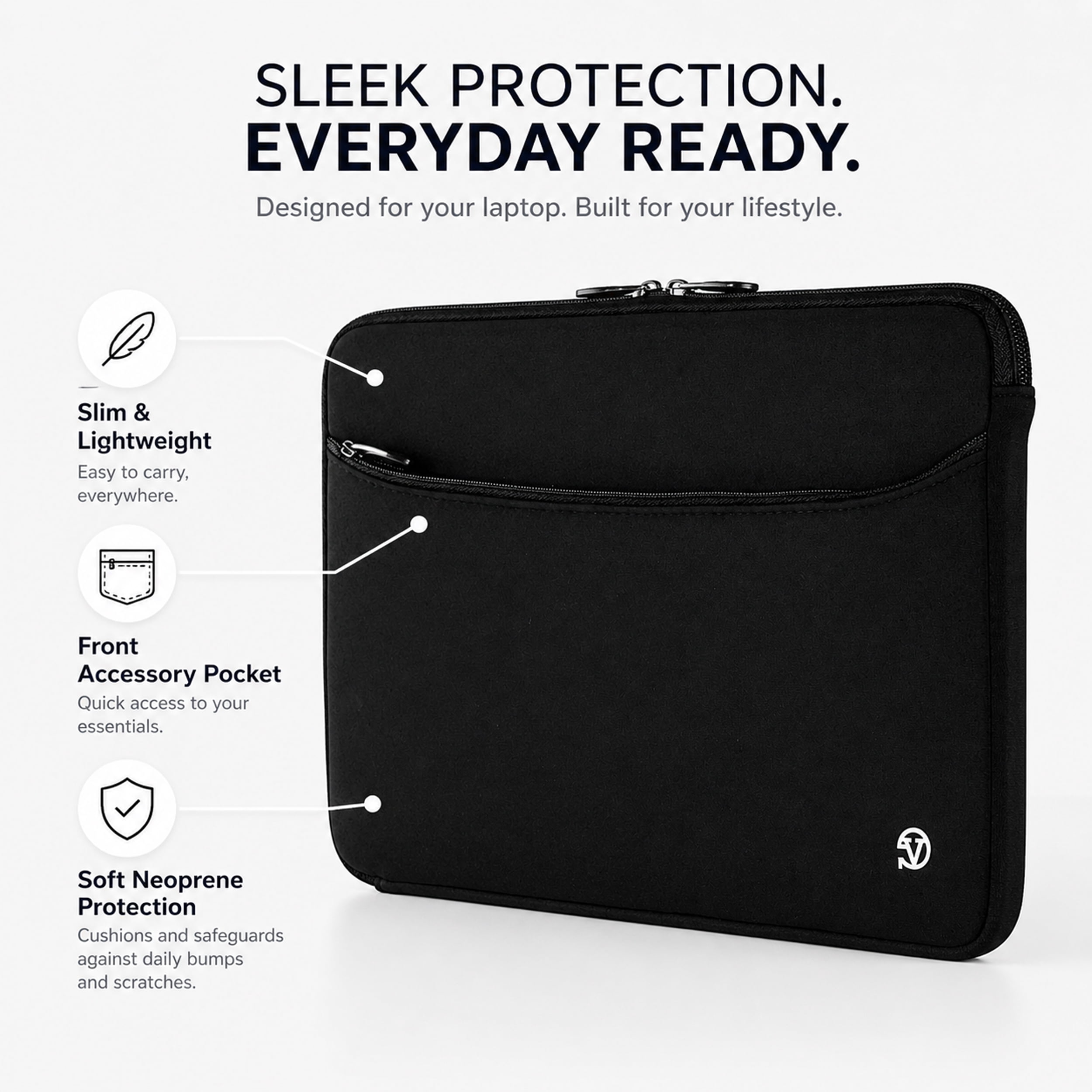 Vangoddy 17.3 Inch Laptop Sleeve Case, Water-Resistant Neoprene Notebook Bag with Zipper and Front Pocket, Padded Slim Carrying Sleeve