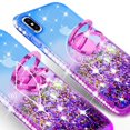 thumbnail image 4 of SOGA Rhinestone Liquid Floating Quicksand Cover Cute Girl Phone Case Compatible for Apple iPhone X Case with Embedded Metal Diamond Ring for Magnetic Car Mounts and Neck Lanyard - Blue on Purple, 4 of 5