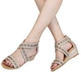 thumbnail image 3 of CAICJ98 Womens Sandals Women's Flat Sandals Elastic Strappy Sandals, Jussy Simple Casual Open Toe Flat Sandals Summer Beach Sandals for Women,Gold, 3 of 5
