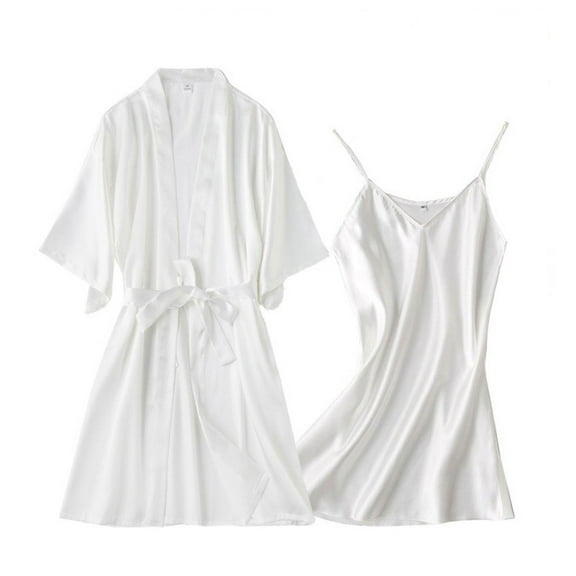 Kaemgyyd Women's Satin Robe Set Nightgown with Robes Silk Pajama Set 2 Pieces V Neck Cami Sleepwear Sets