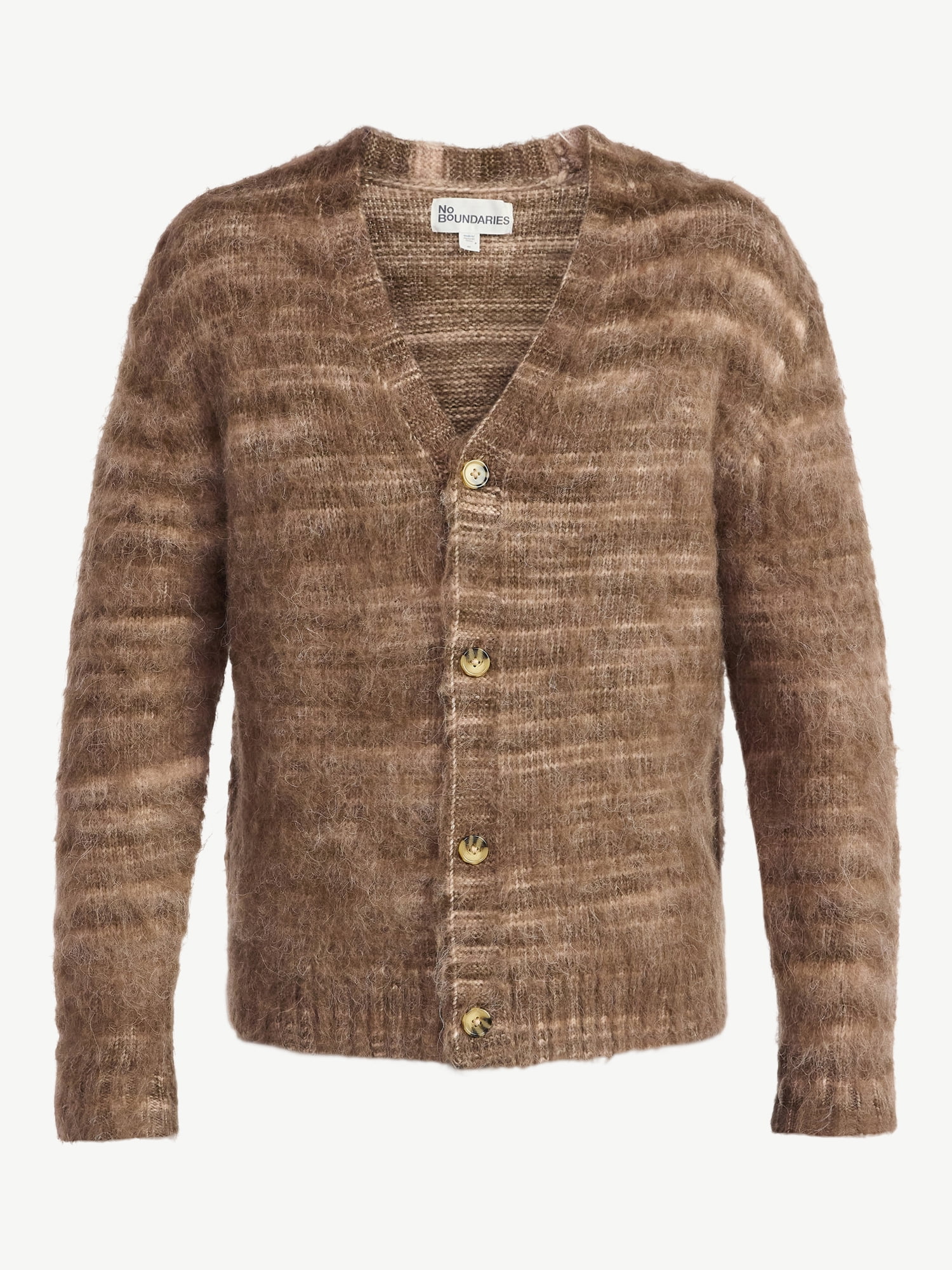 No Boundaries Stripe V Neck Brushed Cardigan Sweater with Long Sleeves, Men's & Big Men's