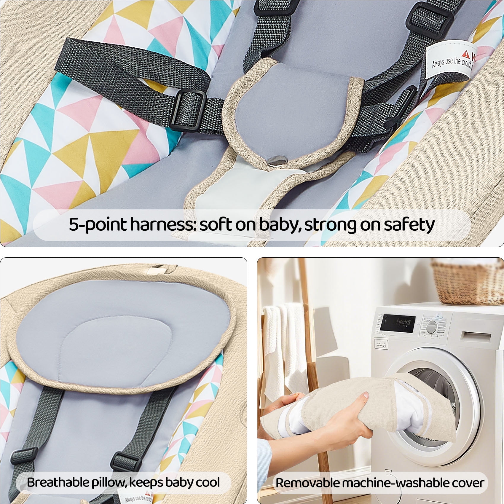 Electric Baby Swing, Caveen Infant Swing Rocker with Remote Control, 5 Sway Speeds, Bluetooth Music, Grey