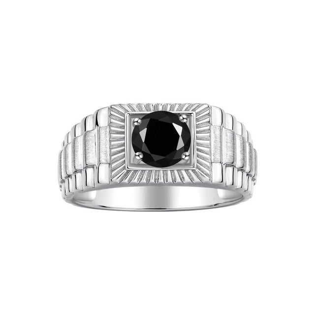 RYLOS Men's Ring Sterling Silver Ring, 7MM Round Shape Gemstone Designer Style Rings Onyx October Birthstone Rings Silver Size 13
