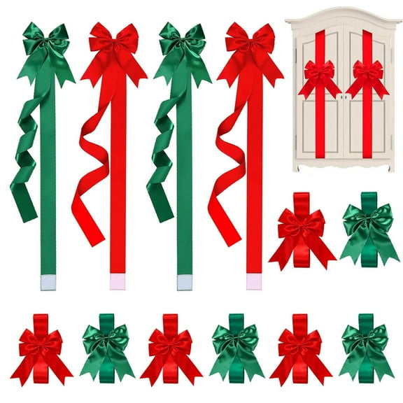 Dserhfy 1/2/4/6Pcs Christmas Bows Fastener Tape, Large Finished Bows Ribbons Cabinets Decor
